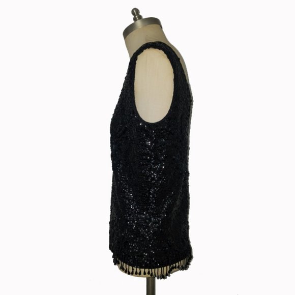 Vtg 60s Black Wool Sequined Hand Beaded Top M - Picture 7 of 10